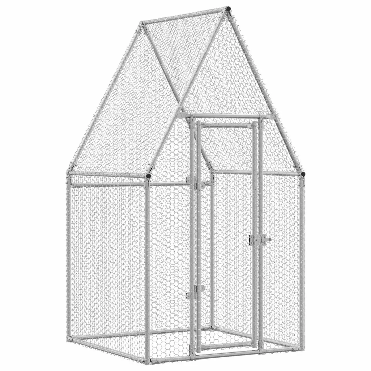 Chicken Cage Silver 100x100x190 cm Galvanised Steel Walk In Hen Run Poultry Pen