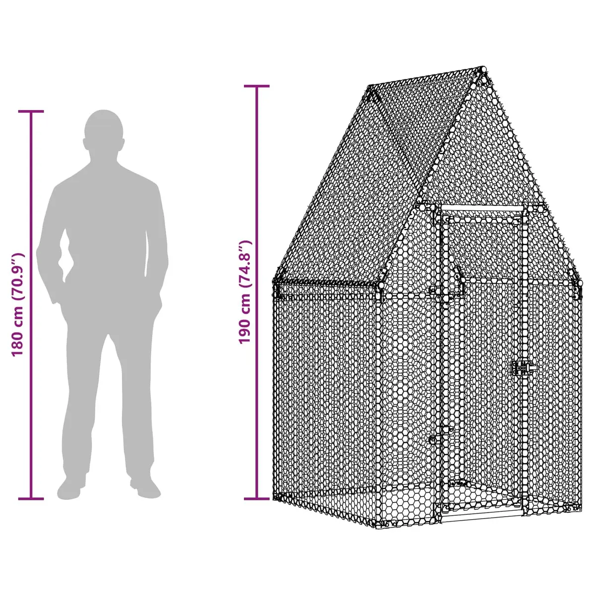 Chicken Cage Silver 100x100x190 cm Galvanised Steel Walk In Hen Run Poultry Pen