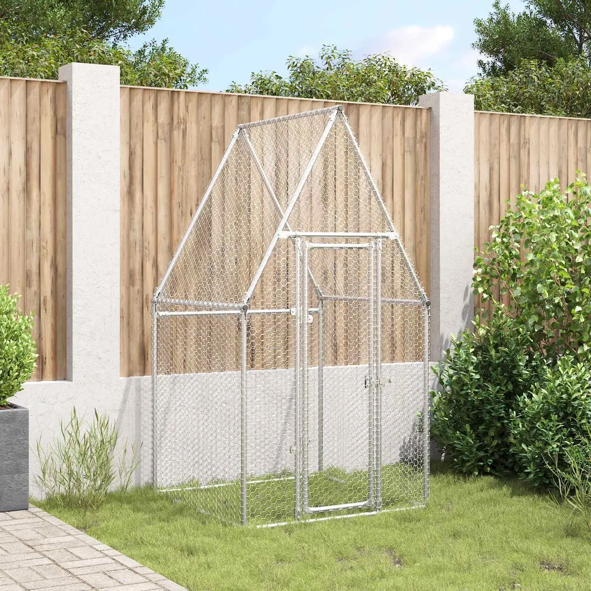 Chicken Cage Silver 100x100x190 cm Galvanised Steel Walk In Hen Run Poultry Pen