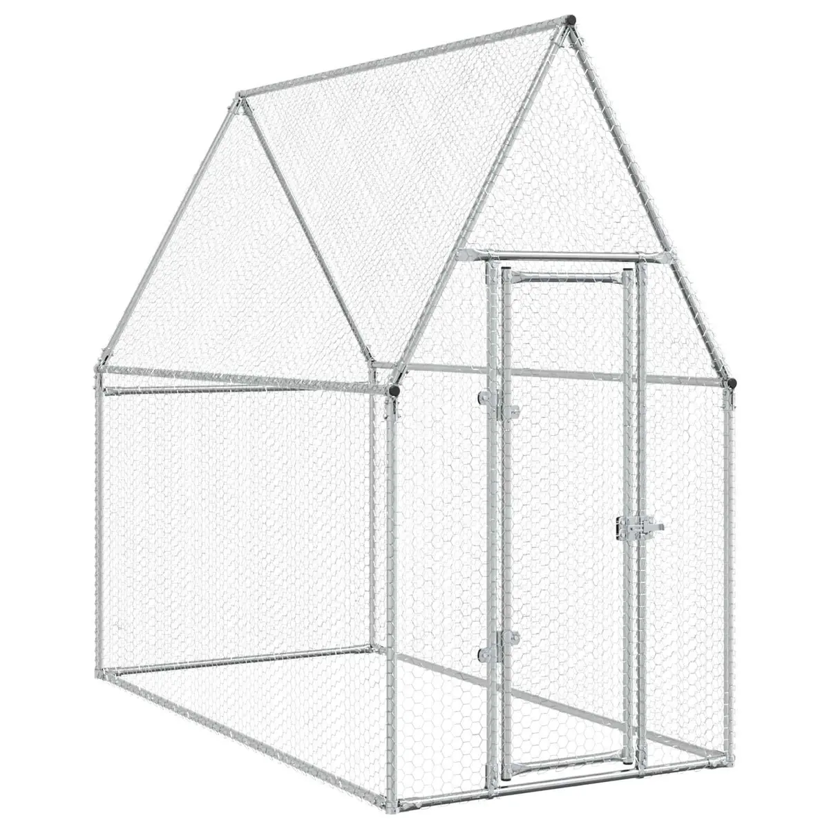 Chicken Cage Silver 200x100x190 cm Galvanised Steel Walk In Coop Hen House Run