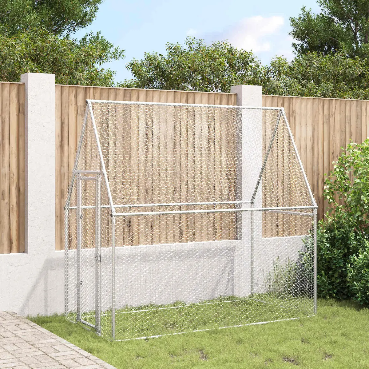 Chicken Cage Silver 200x100x190 cm Galvanised Steel Walk In Coop Hen House Run