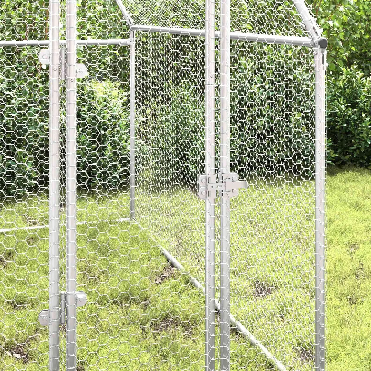 Chicken Cage Silver 200x100x190 cm Galvanised Steel Walk In Coop Hen House Run