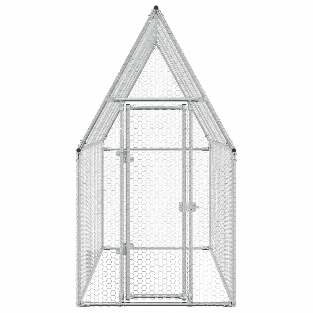 Chicken Cage Silver 200x100x190 cm Galvanised Steel Walk In Coop Hen House Run
