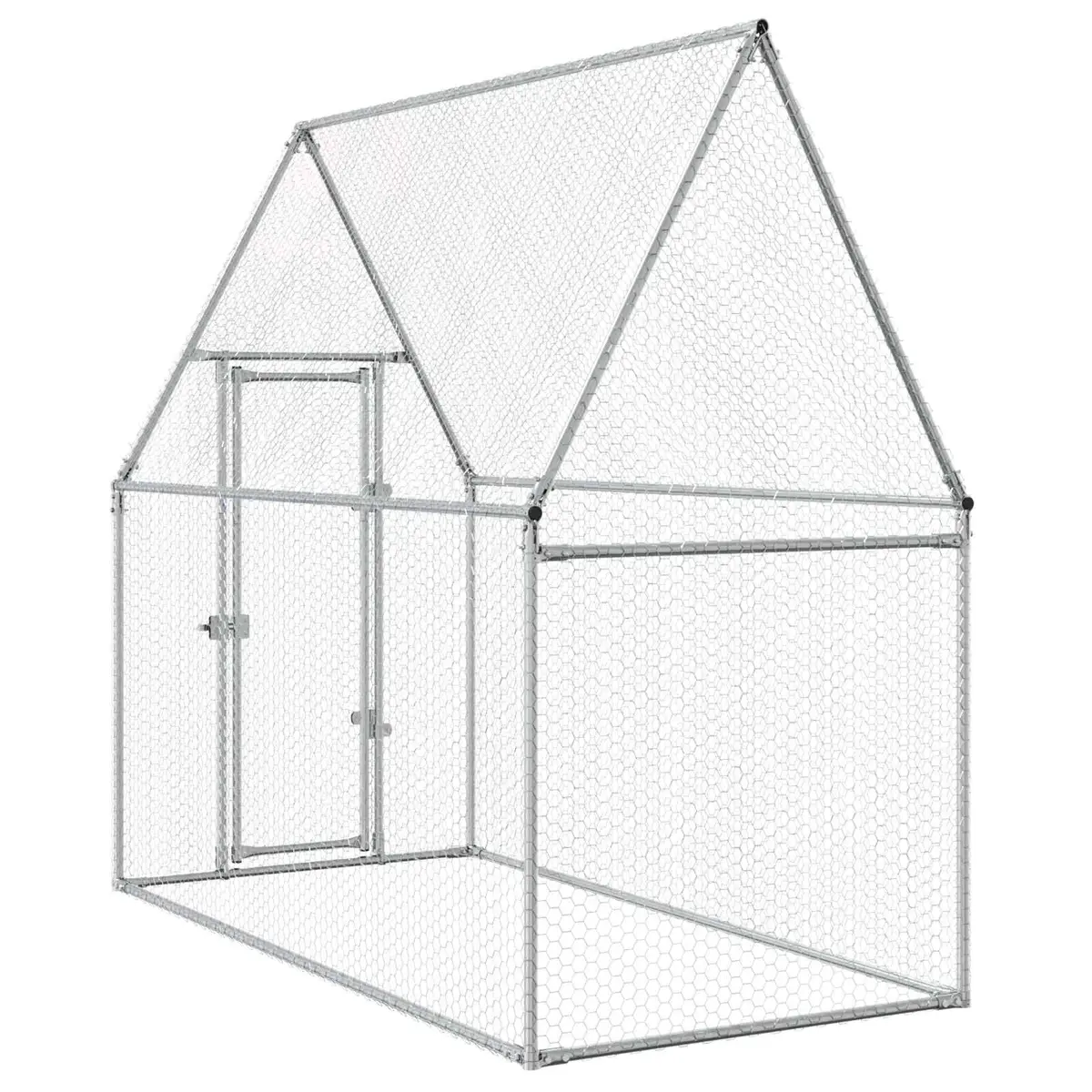 Chicken Cage Silver 200x100x190 cm Galvanised Steel Walk In Coop Hen House Run