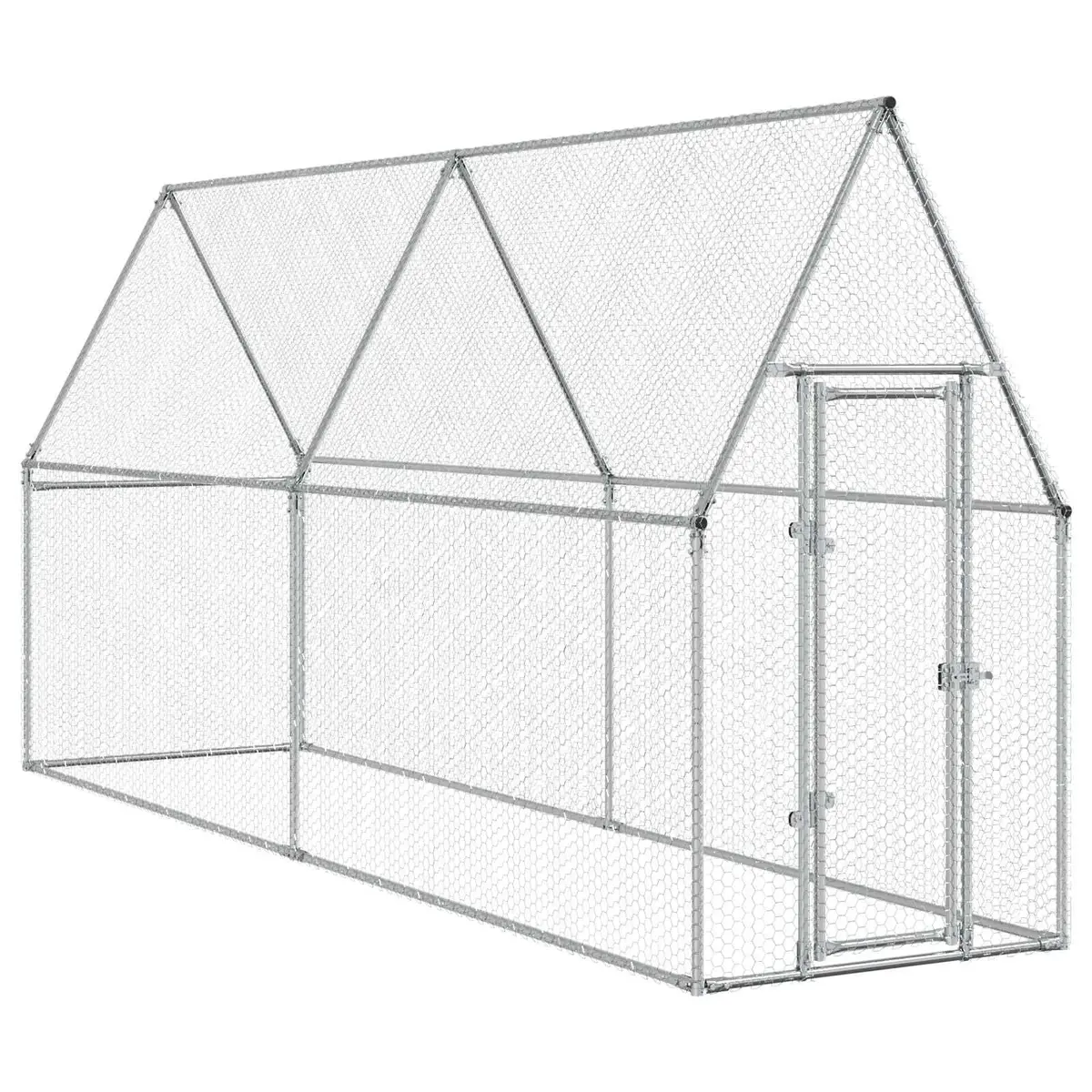 Chicken Cage Silver Galvanised Steel Outdoor Enclosure Spacious Habitat