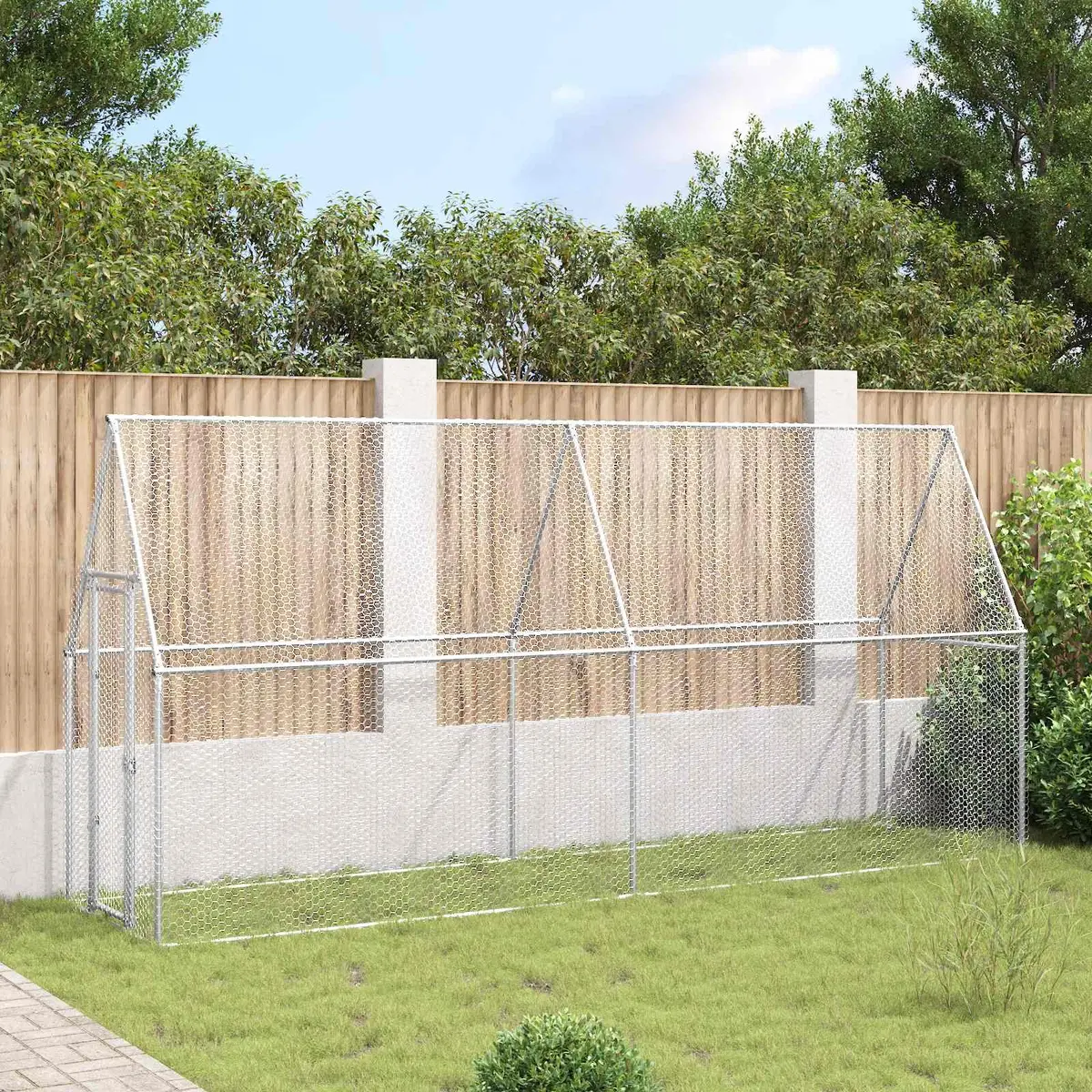 Chicken Cage Silver Galvanised Steel Outdoor Enclosure Spacious Habitat