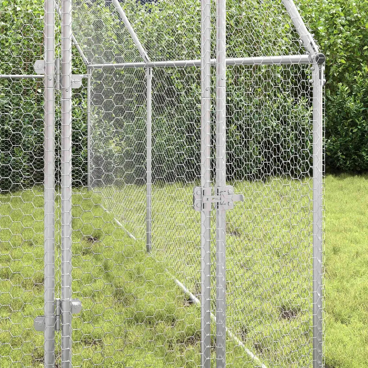 Chicken Cage Silver Galvanised Steel Outdoor Enclosure Spacious Habitat