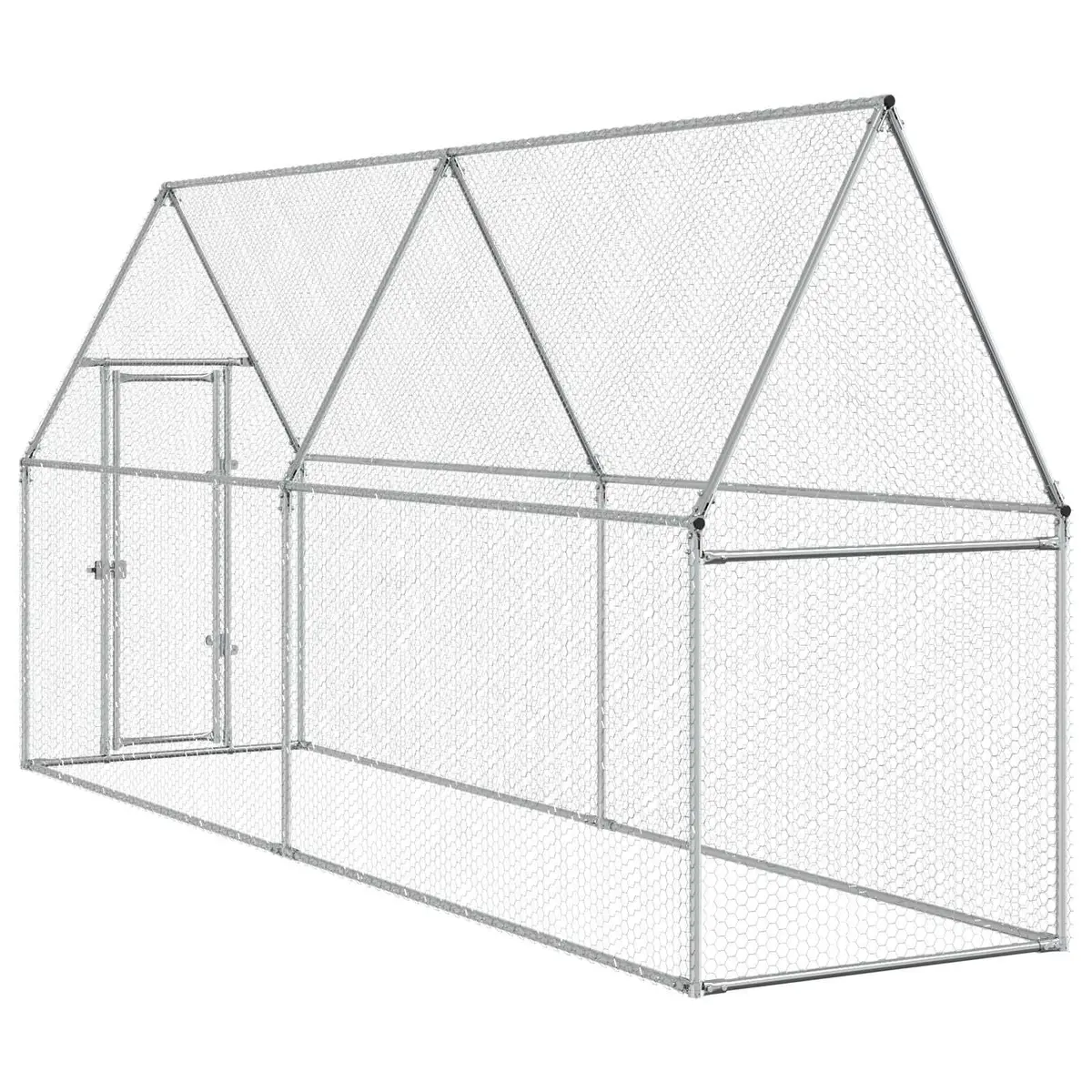 Chicken Cage Silver Galvanised Steel Outdoor Enclosure Spacious Habitat