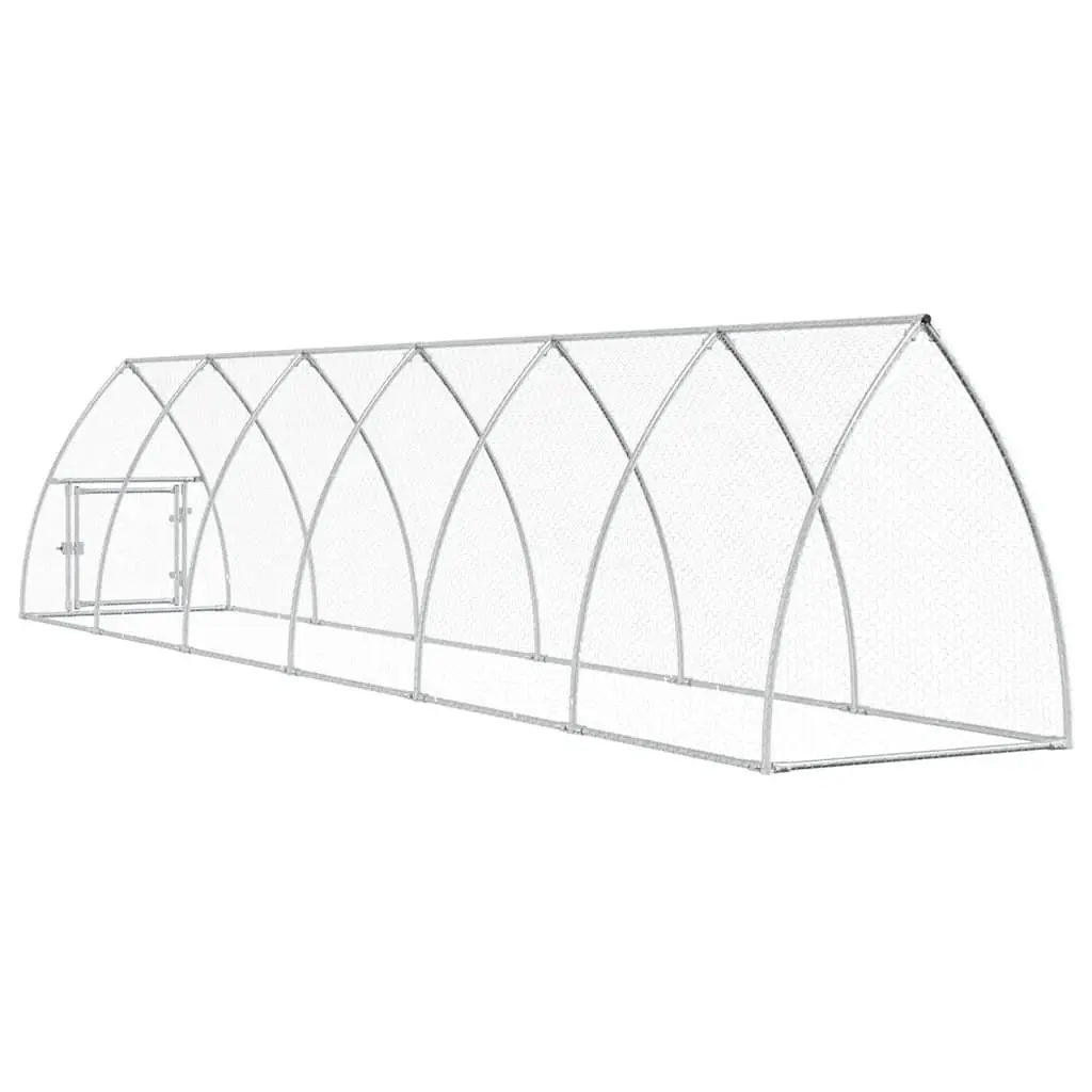 Chicken Cage Silver 600x105x120cm Galvanised Steel Outdoor Enclosure for Small Animals Hens