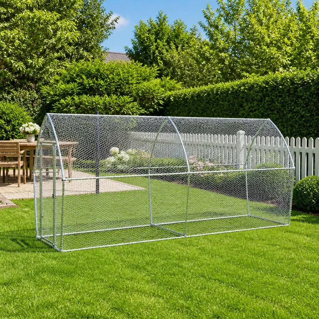 Chicken Cage Silver 400x105x182 cm Galvanised Steel Outdoor Enclosure Hen Run