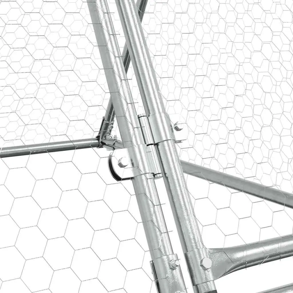 Chicken Cage Silver 400x105x91 cm Galvanised Steel Walk In Coop Hen House Run Enclosure