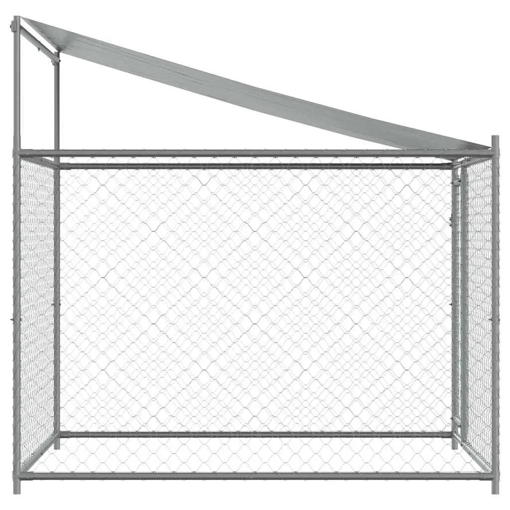 Dog Kennel Grey 2x2m Galvanised Steel Outdoor Enclosure with Roof and Door