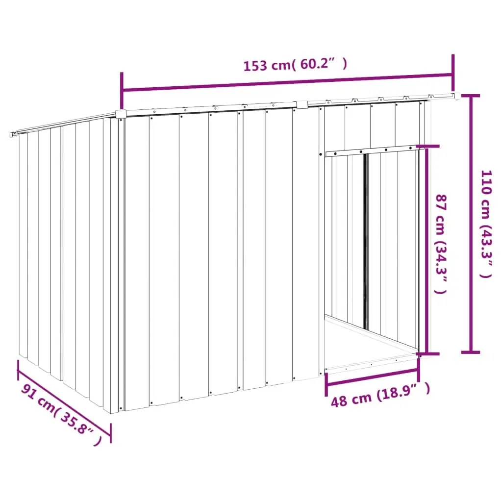 Dog House Anthracite Large Galvanised Steel Construction with Roof