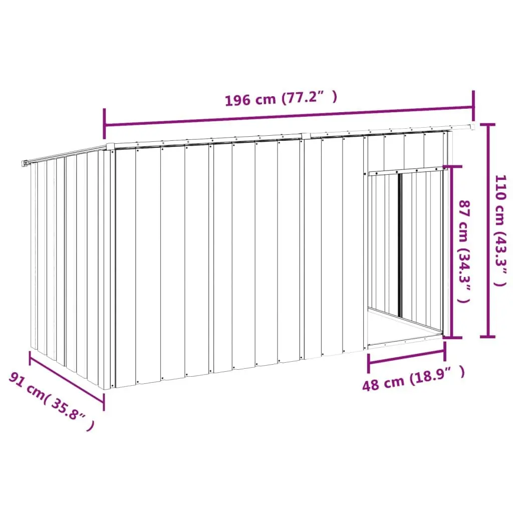 Dog House Anthracite Galvanised Steel Outdoor Pet Kennel Shelter