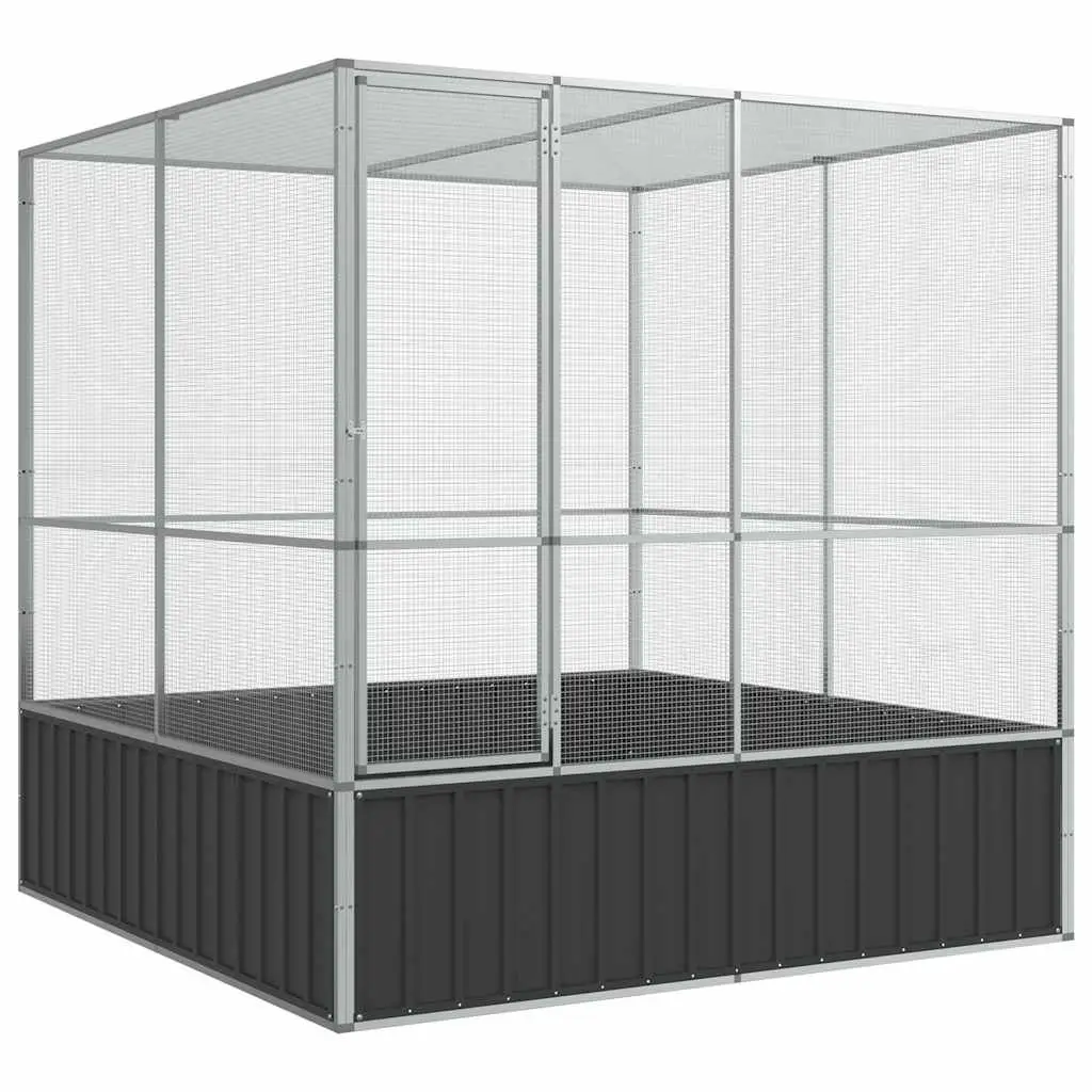 Bird Aviary Silver Large Galvanised Steel Cage Outdoor Indoor 211x207x212cm