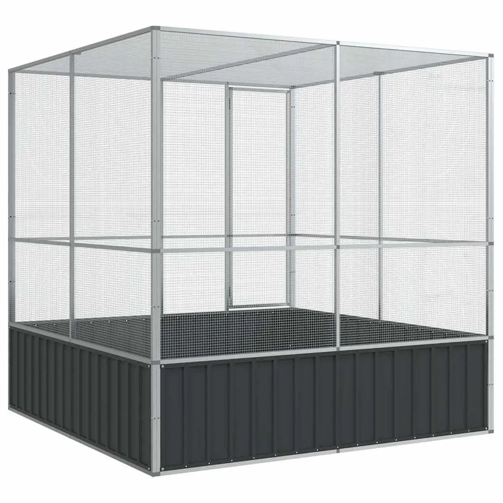 Bird Aviary Silver Large Galvanised Steel Cage Outdoor Indoor 211x207x212cm
