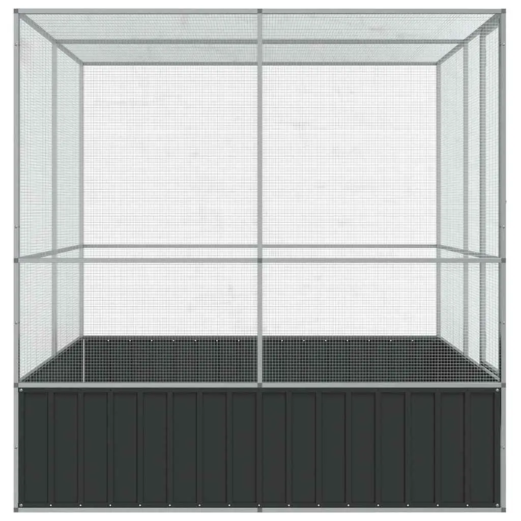 Bird Aviary Silver Large Galvanised Steel Cage Outdoor Indoor 211x207x212cm