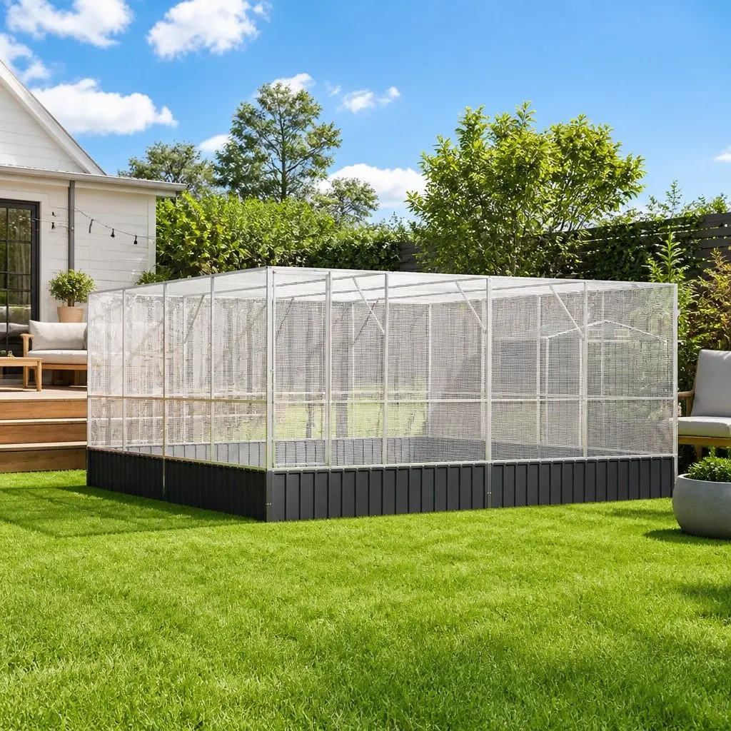 Large Bird Cage Galvanised Steel 418x414x212cm Sturdy Aviary with Lockable Door
