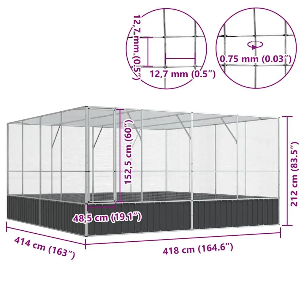 Large Bird Cage Galvanised Steel 418x414x212cm Sturdy Aviary with Lockable Door