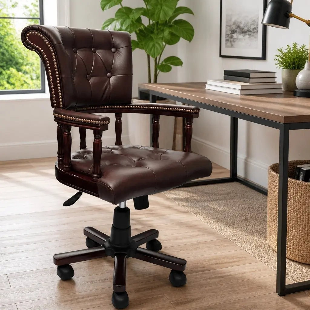 Adjustable Height Swivel Chair Brown Soft Seat Home Office Furniture