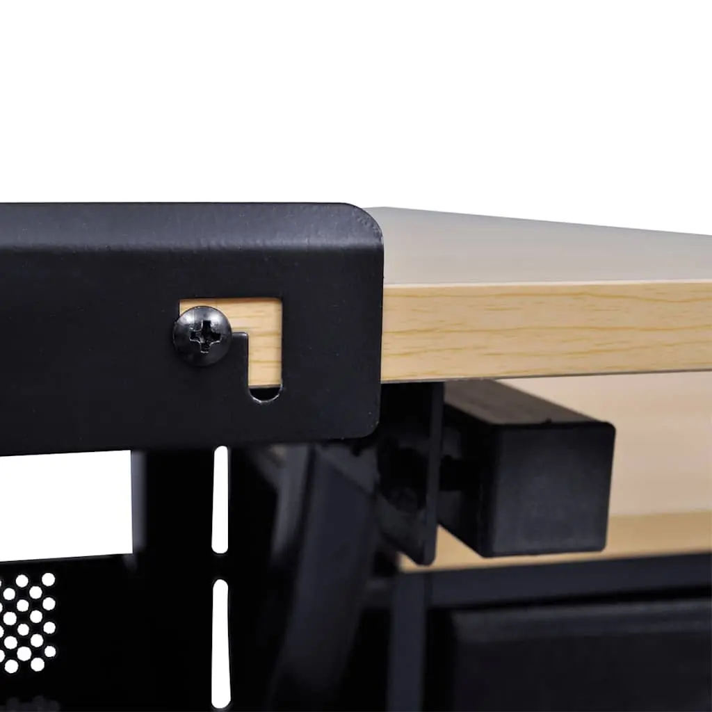 Drawing Desk Brown Tiltable Tabletop with Three Drawers and Stool