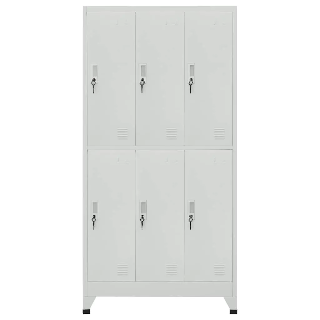 Locker Cabinet Grey Steel 6 Compartments Hanger Bar