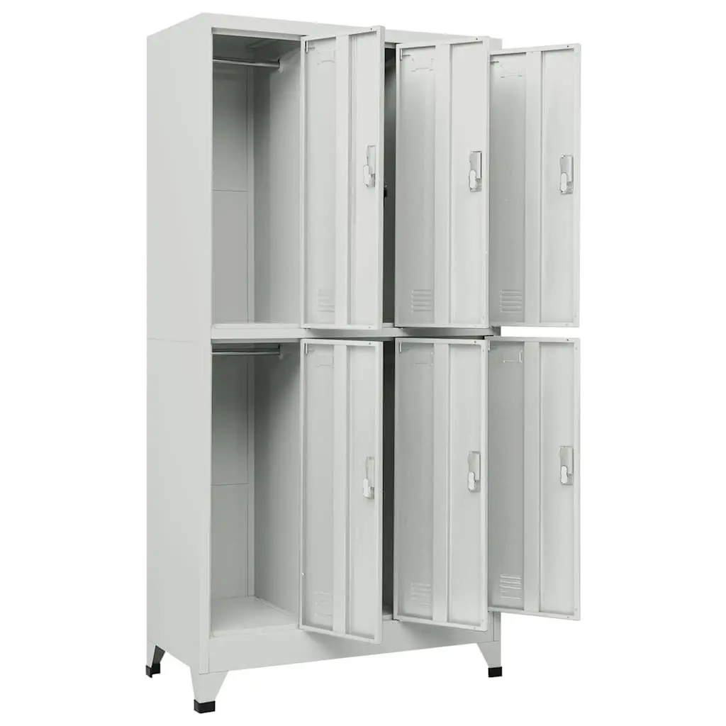 Locker Cabinet Grey Steel 6 Compartments Hanger Bar