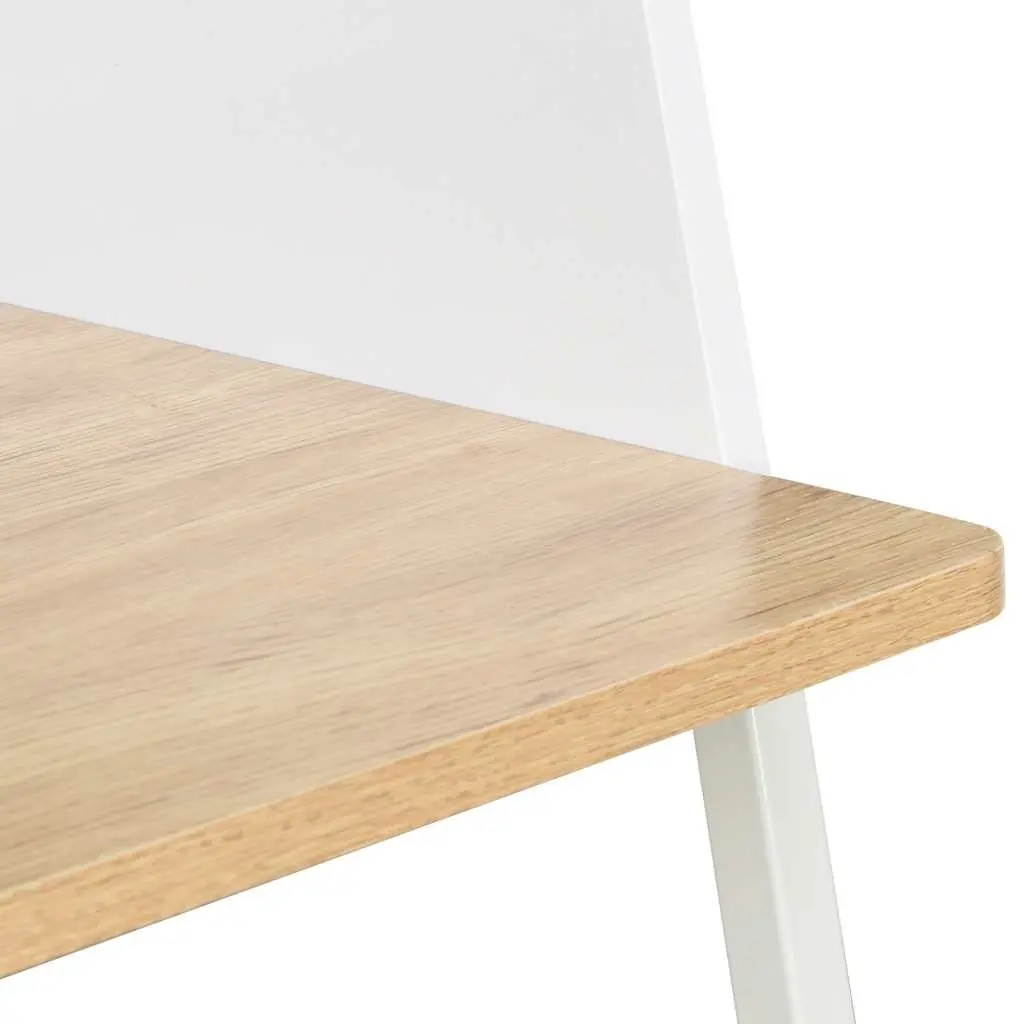 Office Desk White Oak Compact Workstation Elevated Back Side Board