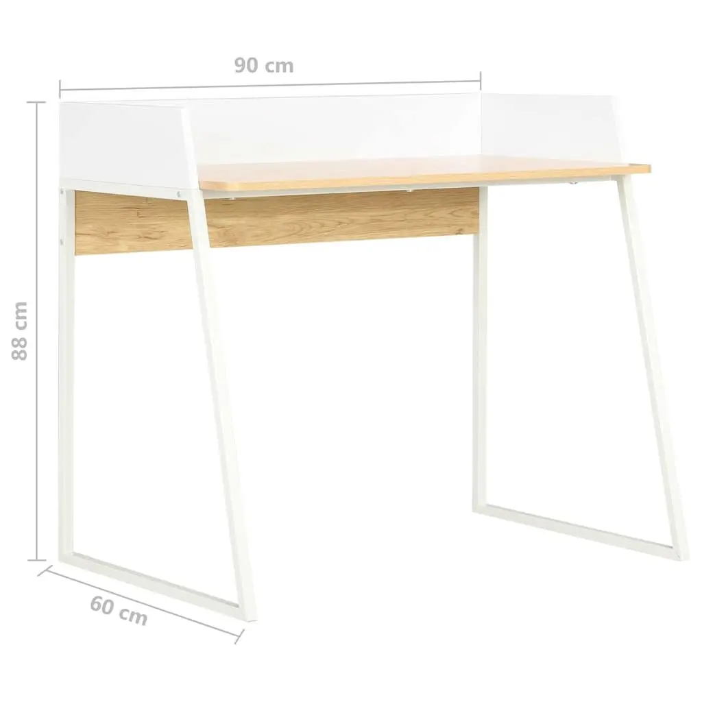 Office Desk White Oak Compact Workstation Elevated Back Side Board