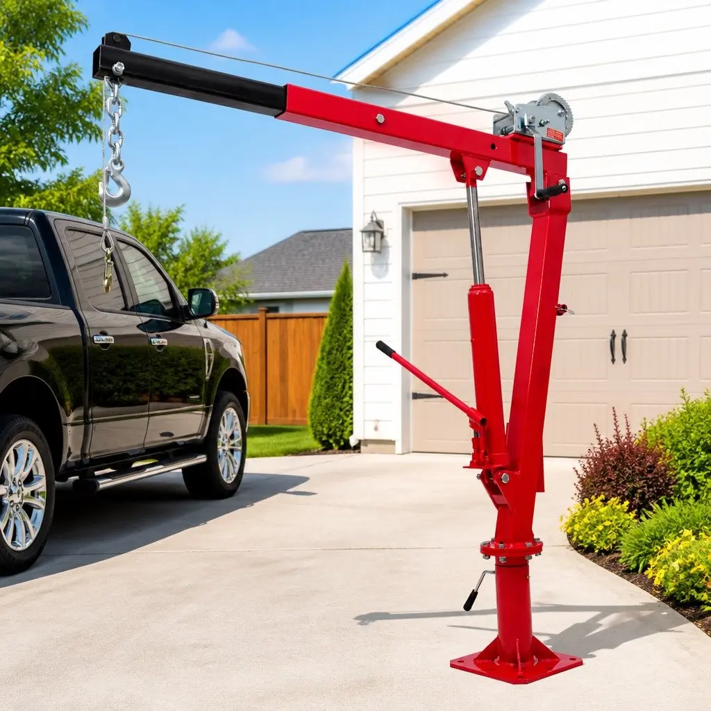 Truck Pickup Crane Red Manual Winch 360 Degree Swivel Head Load Lift