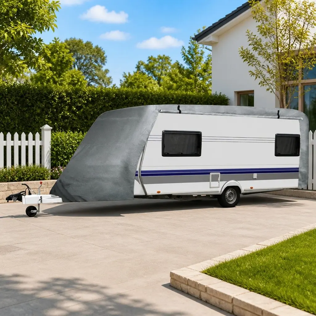 Caravan Cover M Grey Breathable Waterproof UV Resistant Durable Protection