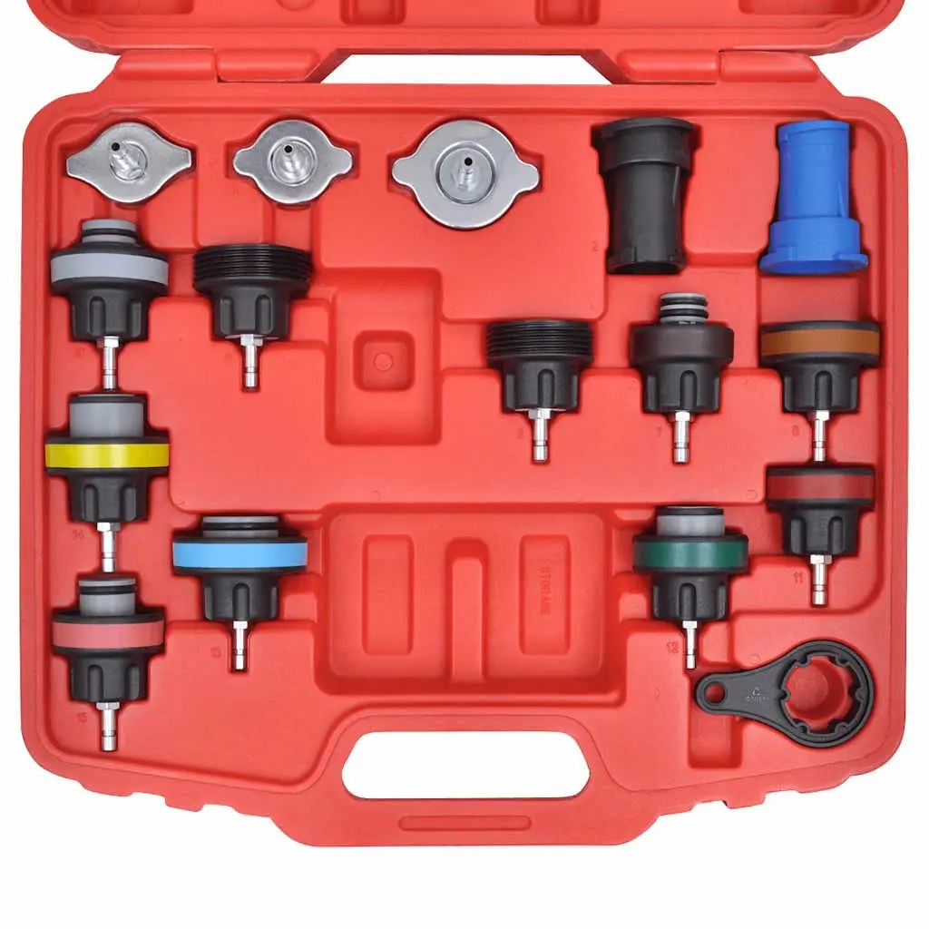 Radiator Pressure Tester Kit Multicolour 18 Piece Cooling System Leak Detection Tool Set