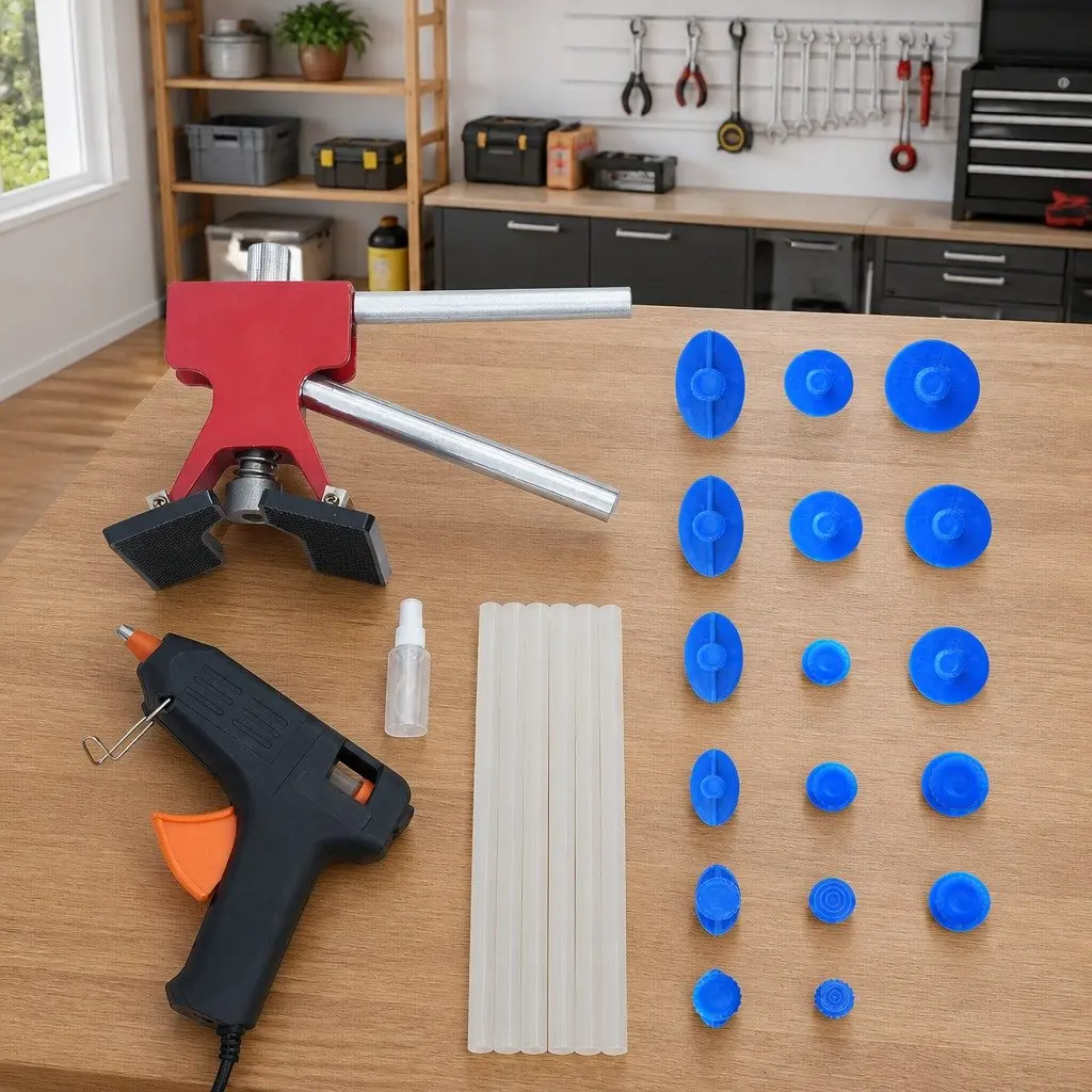 Dent Repair Tool Set Multicolour 26 Piece Paintless Puller Glue Gun Tabs Kit
