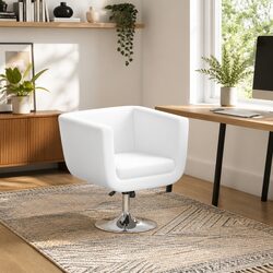 Sleek White Swivel Armchair with Padded Seat