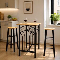 Breakfast Dining Set with Rectangular Table and Stools