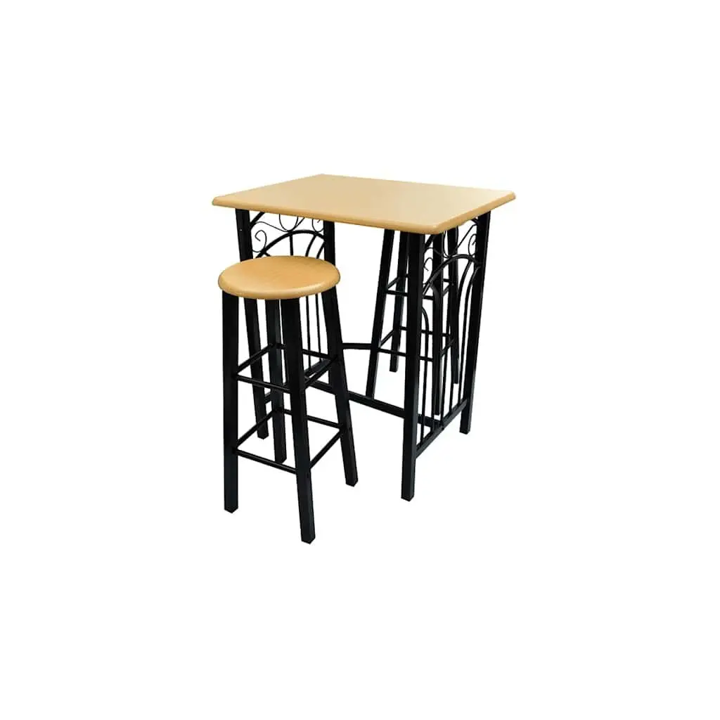 Breakfast Dining Set Black Rectangular Table with 2 High Stools Space Saving