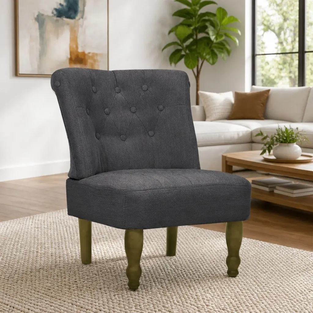 French Armchair Wooden Frame Grey Upholstery Foam-Stuffed Living Room Furniture