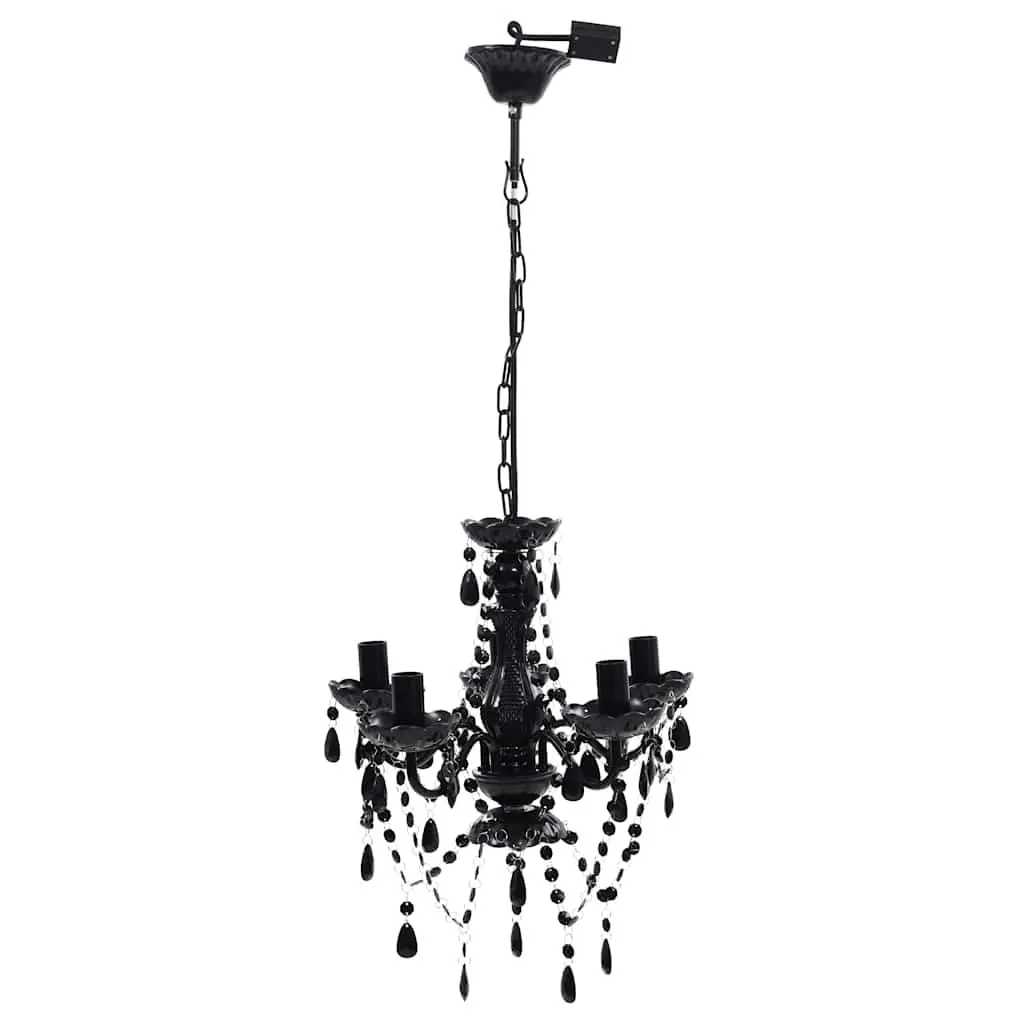 Chandelier Black 5 Bulb Ceiling Light Fixture Crystal Centre Stem Curved Acrylic Arms