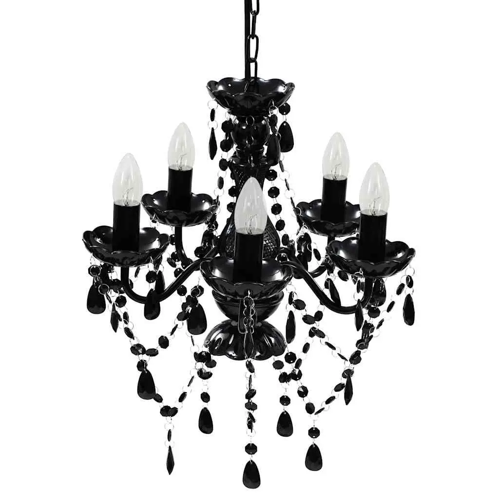 Chandelier Black 5 Bulb Ceiling Light Fixture Crystal Centre Stem Curved Acrylic Arms