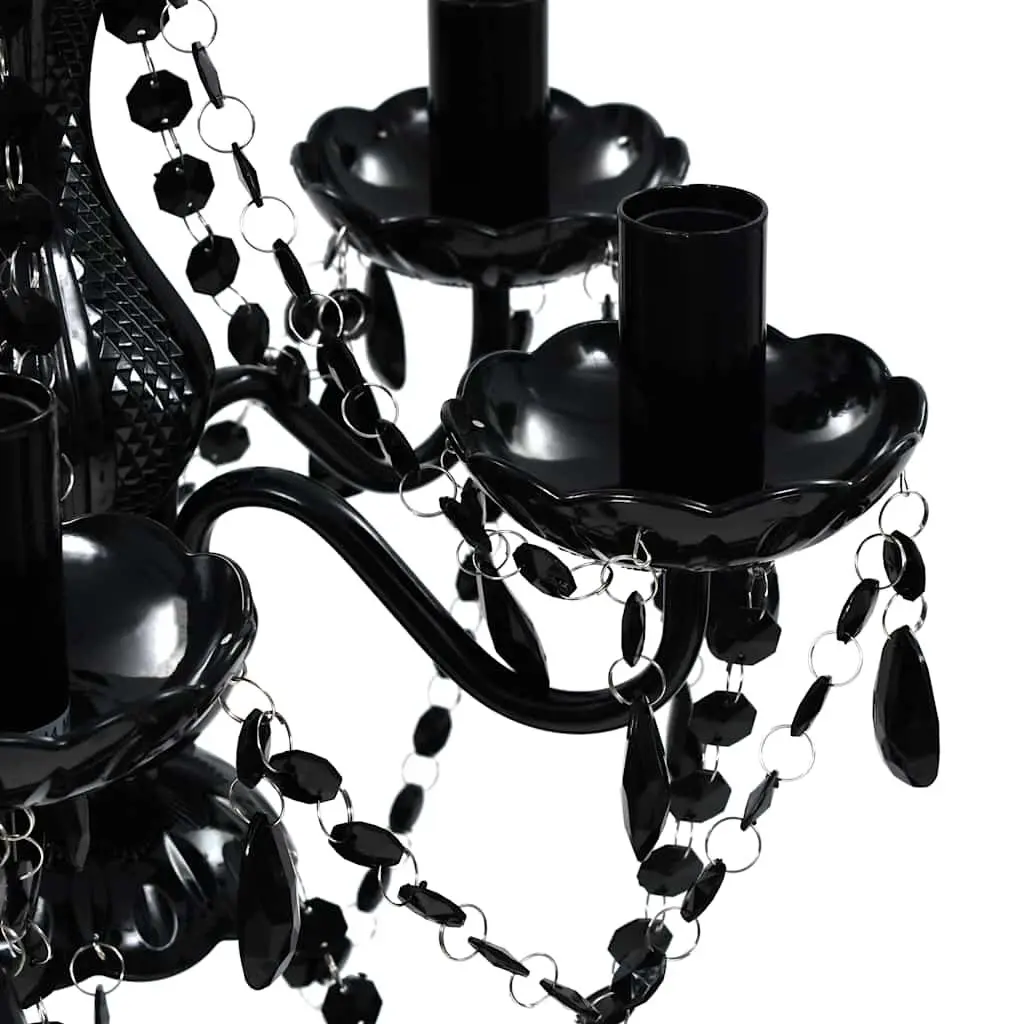Chandelier Black 5 Bulb Ceiling Light Fixture Crystal Centre Stem Curved Acrylic Arms