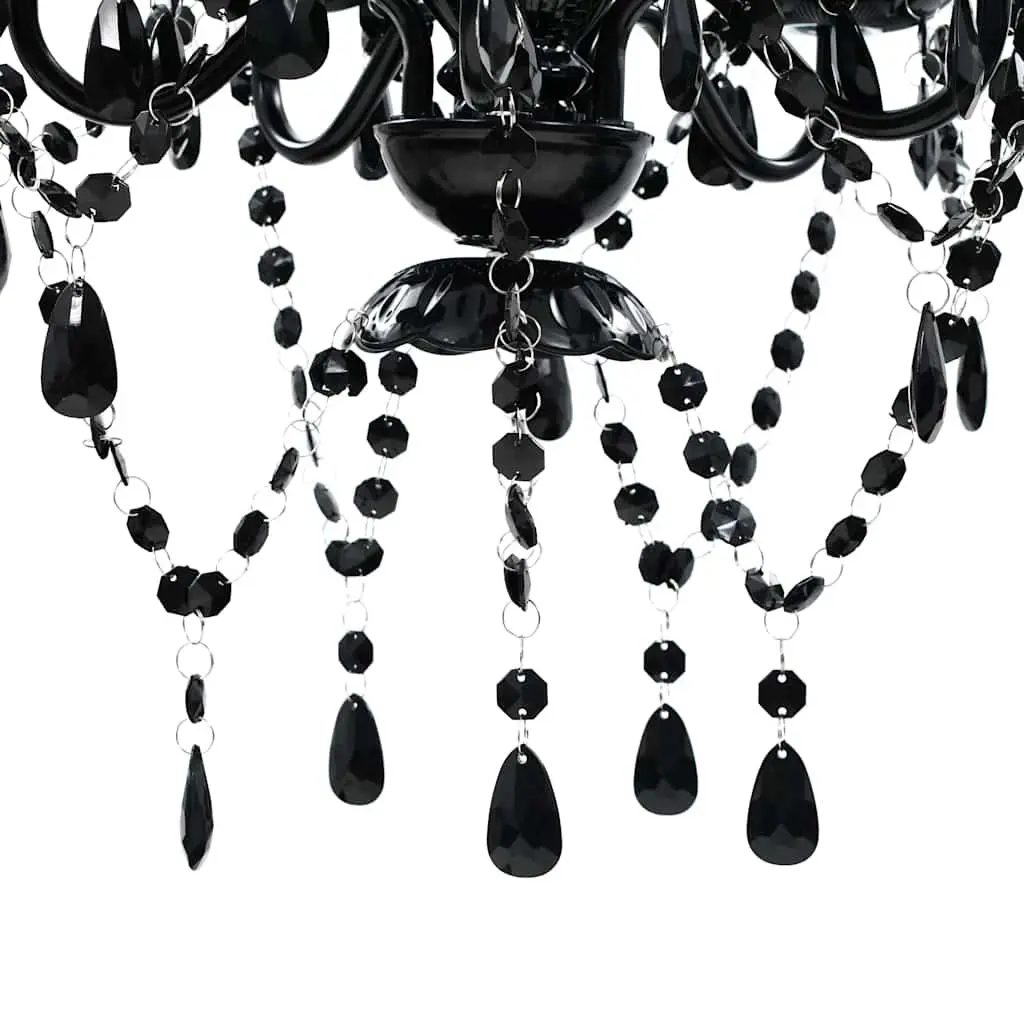 Chandelier Black 5 Bulb Ceiling Light Fixture Crystal Centre Stem Curved Acrylic Arms