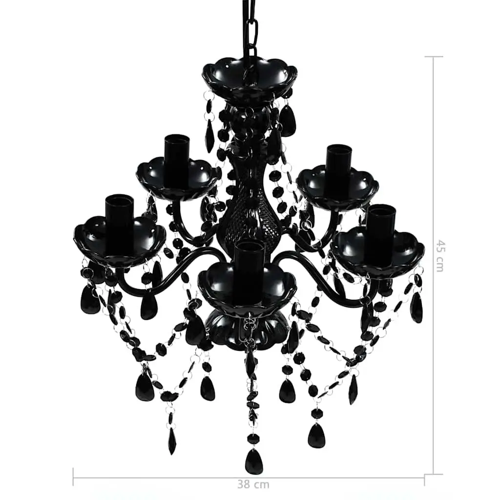 Chandelier Black 5 Bulb Ceiling Light Fixture Crystal Centre Stem Curved Acrylic Arms