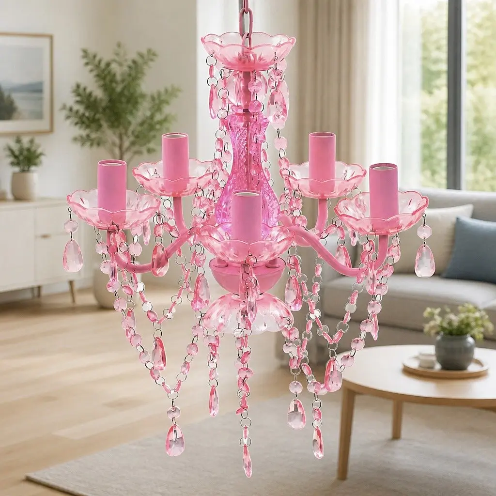 Pink Chandelier Light with 5 Bulbs