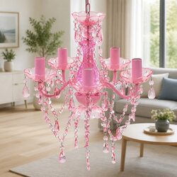 Crystal Ceiling Light Chandelier 5 Bulbs Pink Living Room Bedroom Dining Fixture