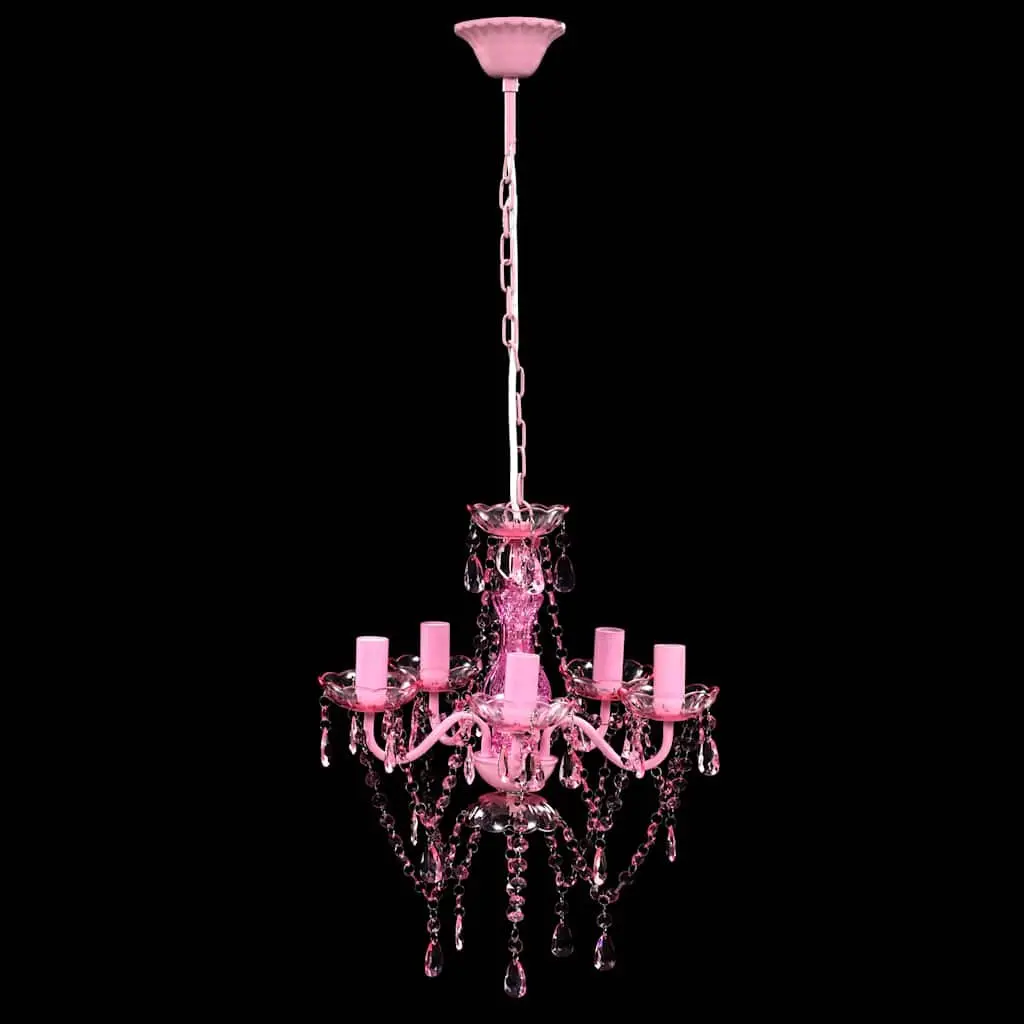 Crystal Ceiling Light Chandelier 5 Bulbs Pink Living Room Bedroom Dining Fixture