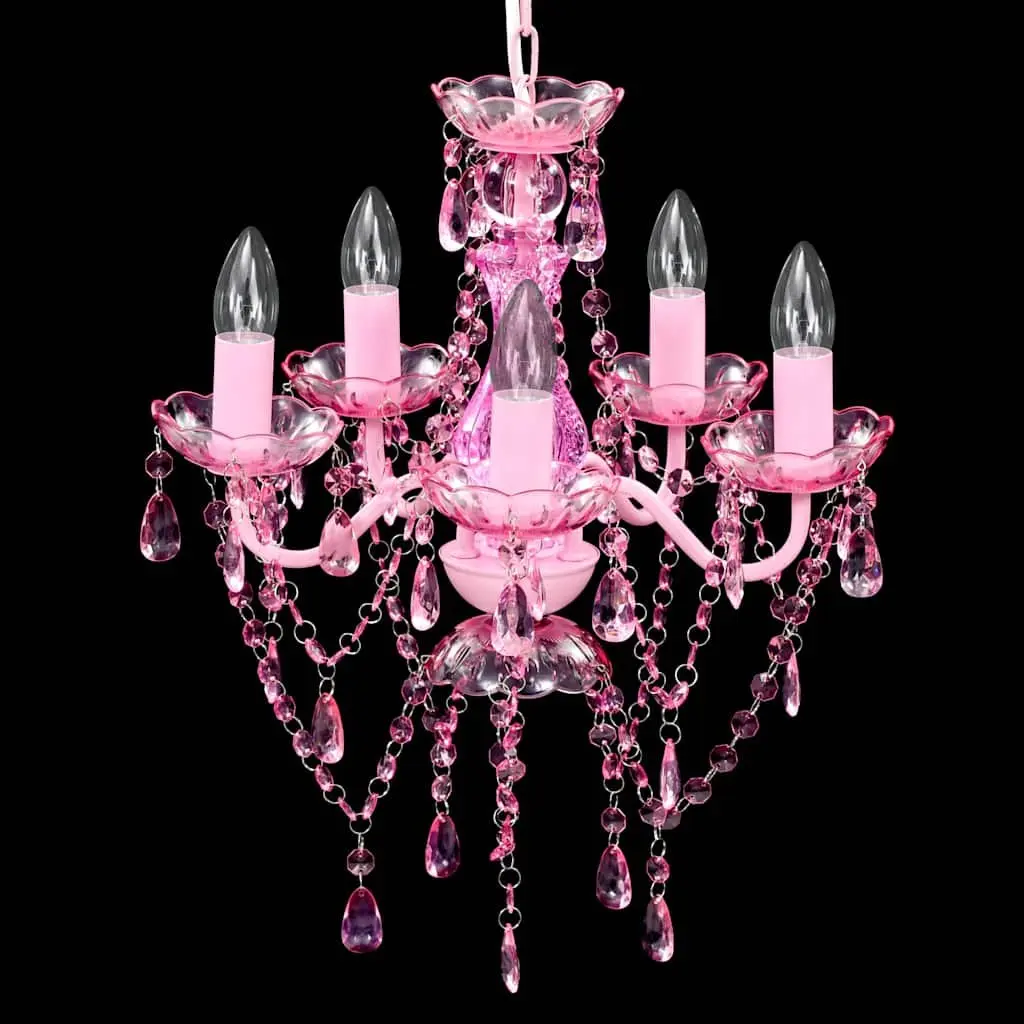 Crystal Ceiling Light Chandelier 5 Bulbs Pink Living Room Bedroom Dining Fixture