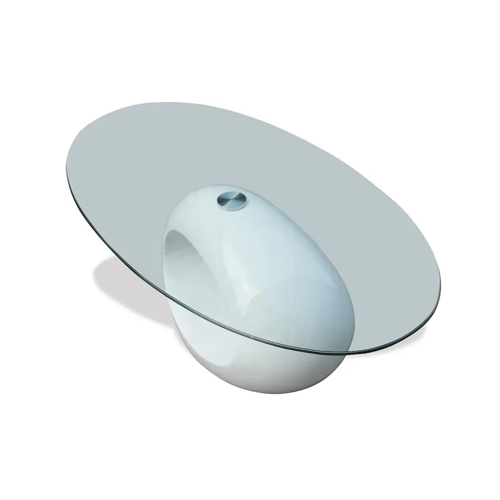 Oval Coffee Table Glass Top High Gloss White Modern Living Room Accent Furniture
