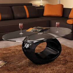 Compact Oval Coffee Table with High Gloss Finish