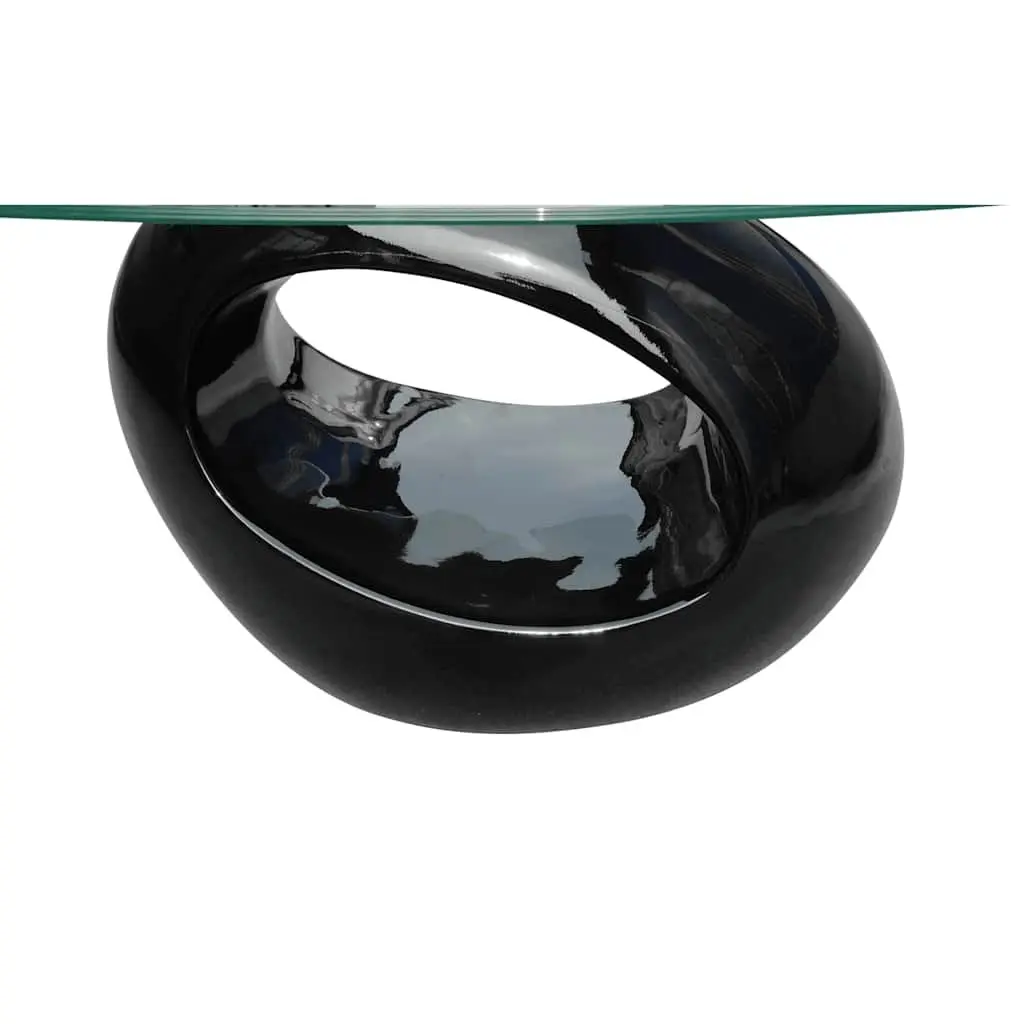 Oval Coffee Table with Glass Top Modern Black High Gloss Living Room Accent