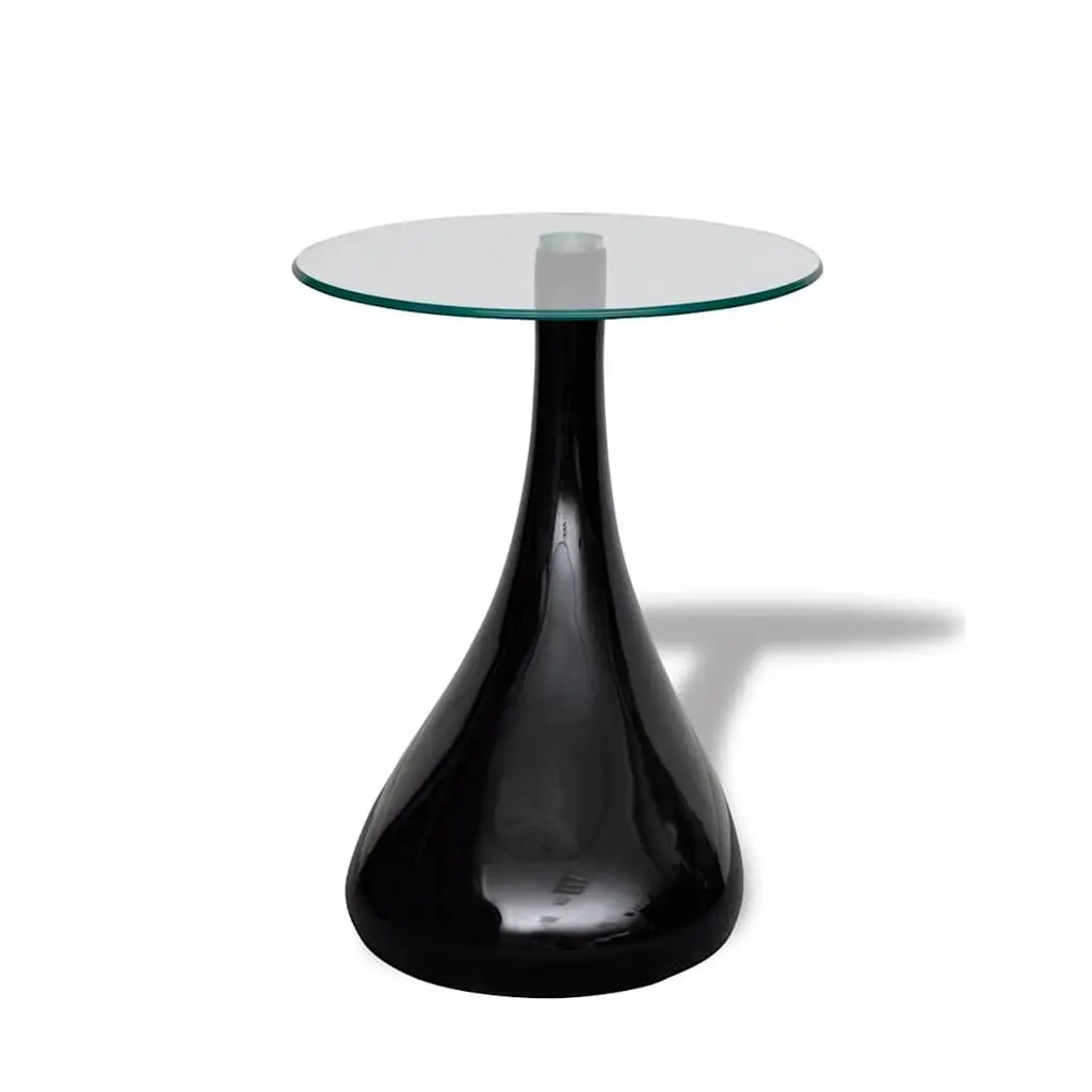 Coffee Table High Gloss Black Round Glass Top Water Drop Base